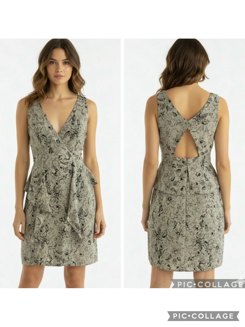Kut from the Kloth Dress Peplum Open Back Sage Green Chiffon Sleeveless NWT S